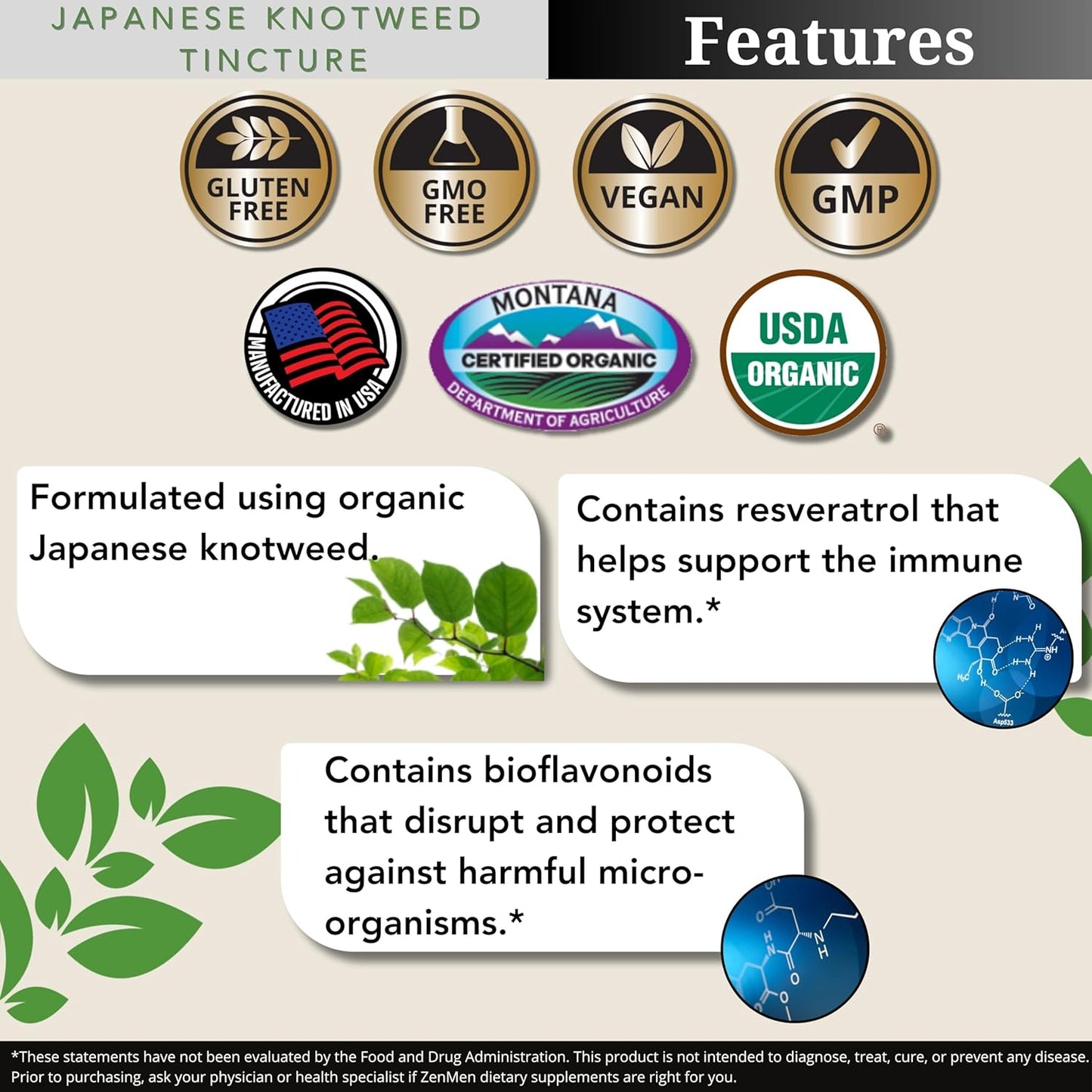 Zenmen Japanese Knotweed Tincture 240ml - Premium USDA Organic, 3rd Party Tested, High Resveratrol - Immune Support - Made in USA