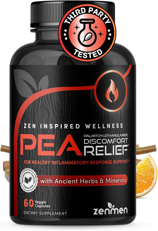 Zenmen Palmitoylethanolamide (PEA) 600mg Capsules with Luteolin, White Willow Bark, Magnesium - Supports Immune & Nervous Systems, Joints & Sciatic Nerve - 60 Vegan Capsules, Third Party Tested