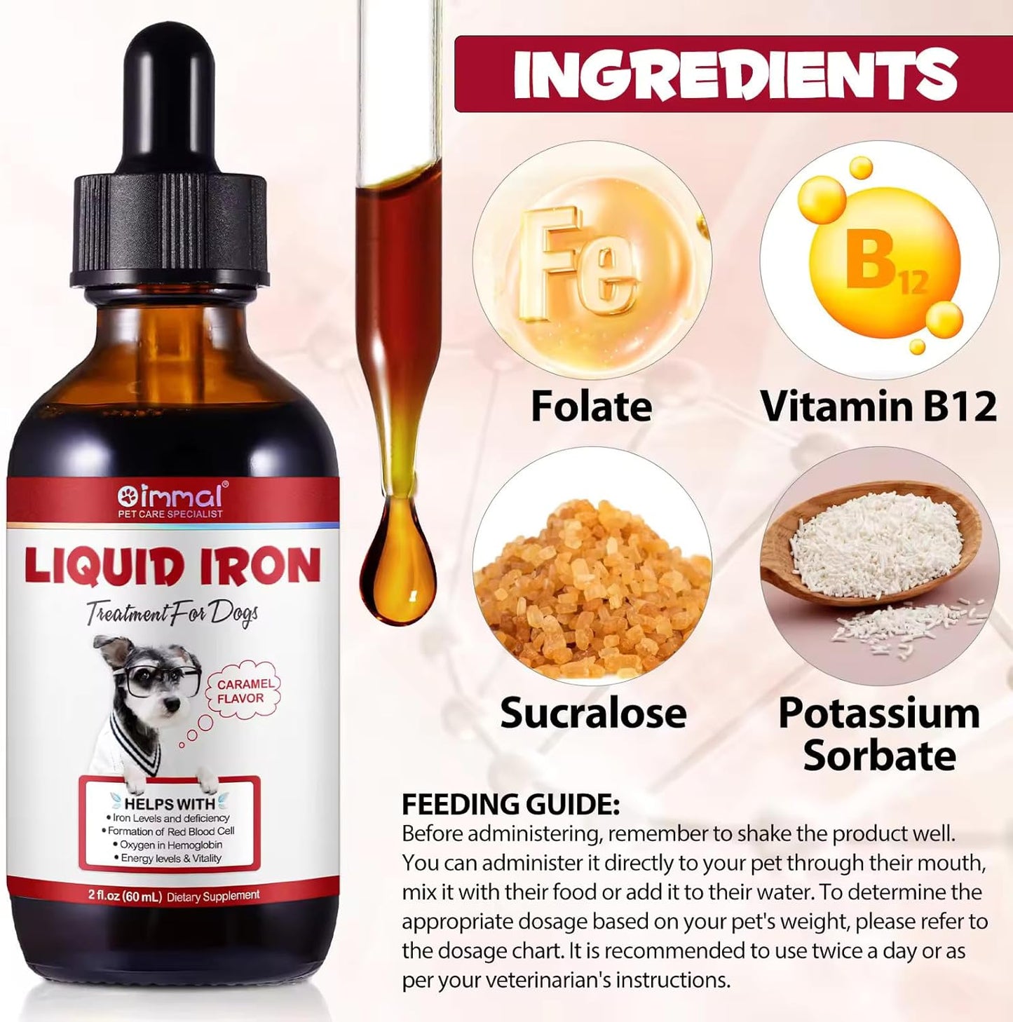 Zenpaws Liquid Iron Supplement for Dogs with Folate and B12 - Supports Anemia Treatment, Boosts Blood Health and Energy Levels - 2 oz