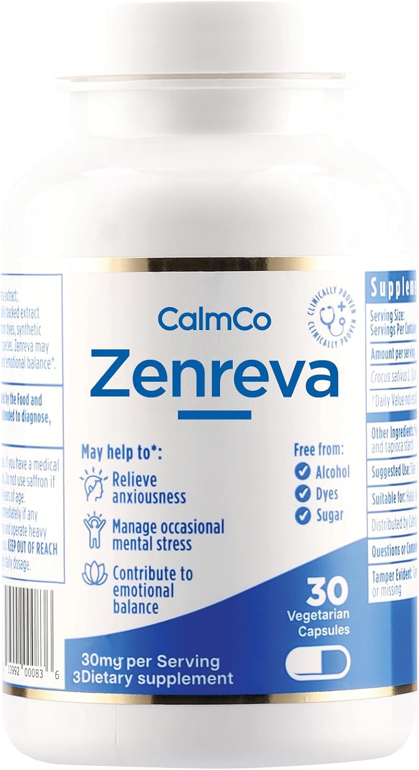 Zenreva Vegetarian Capsules with Safr’Inside Saffron Extract - Natural Relief for Anxiety, Stress, and Emotional Balance - 30 Count
