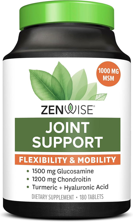 Zenwise Glucosamine Chondroitin MSM Curcumin with Hyaluronic Acid - Joint Support Supplement for Pain Relief - Natural Health & Mobility (180 Count)