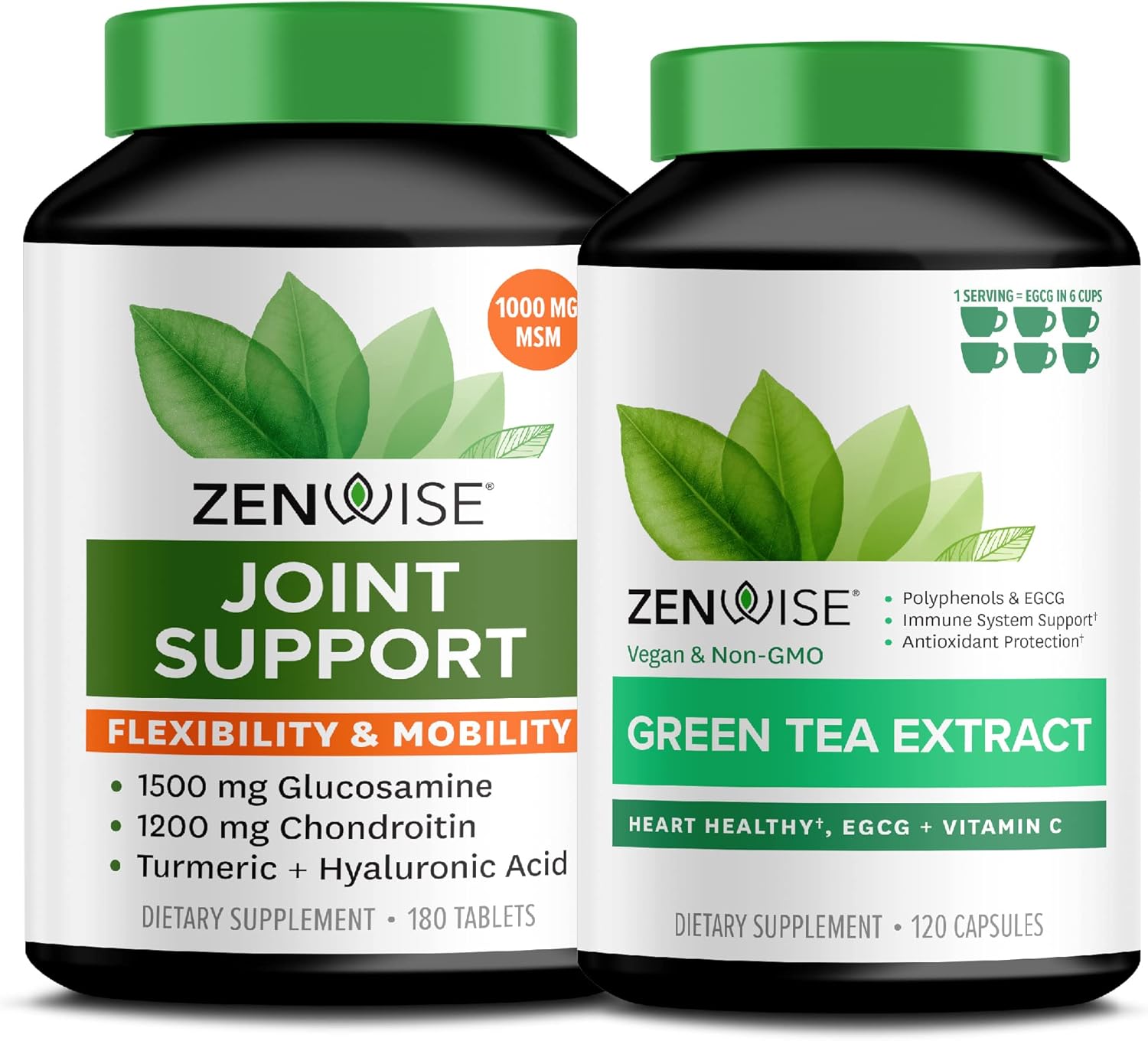 Zenwise Health Energy and Mobility Boost Bundle with Joint Support and Green Tea Extract - Includes MSM, Glucosamine, and Chondroitin for Extra Strength Relief - Enhanced with Vitamin C for Immune and Metabolism Support