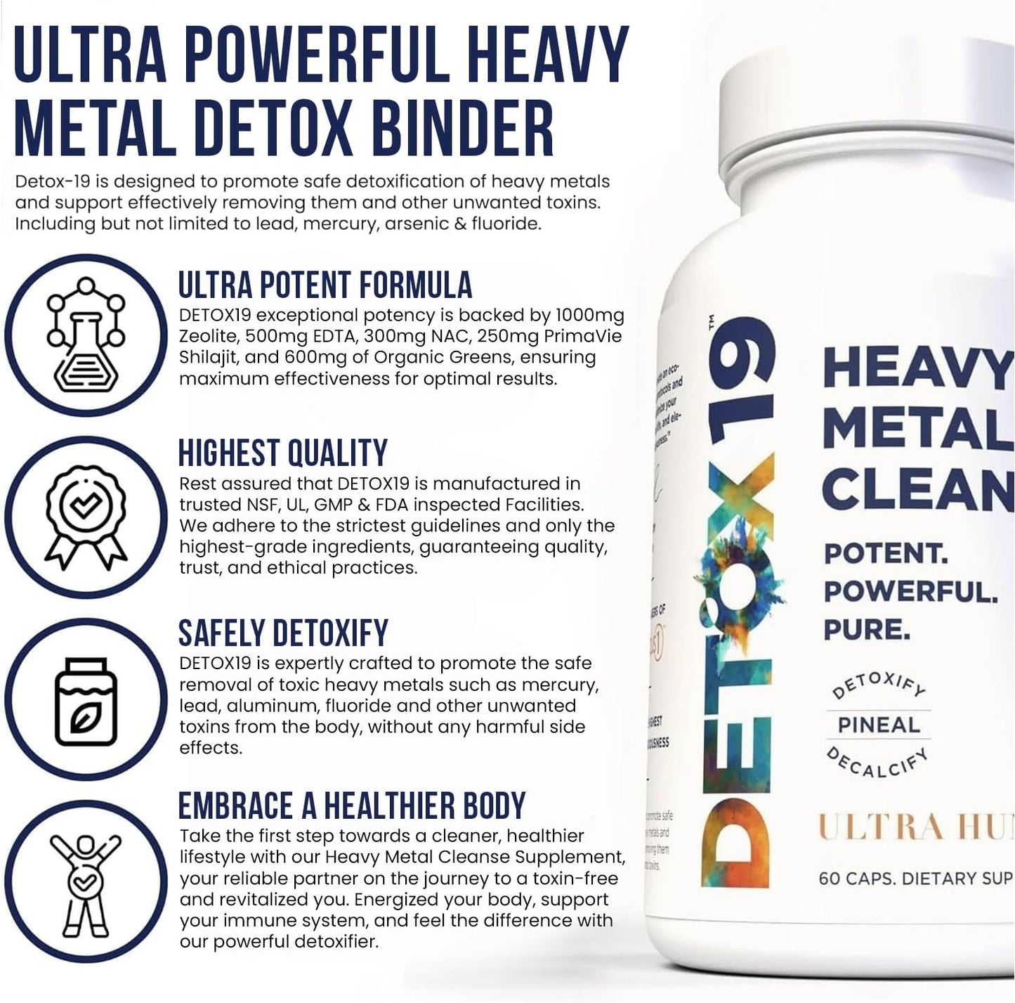 Zeolite Detox Capsules - Heavy Metal Cleanse, Natural Energy Booster, Supports Immune System and Daily Detox, Alkaline Formula for Max Absorption (60 Capsules)
