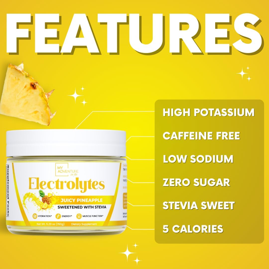 Zero Sugar Pineapple Electrolyte Powder - Natural Caffeine-Free Energy Drink Mix - Vegan, Keto, Paleo - Hydration Drink with All-Natural Ingredients - 37 Servings