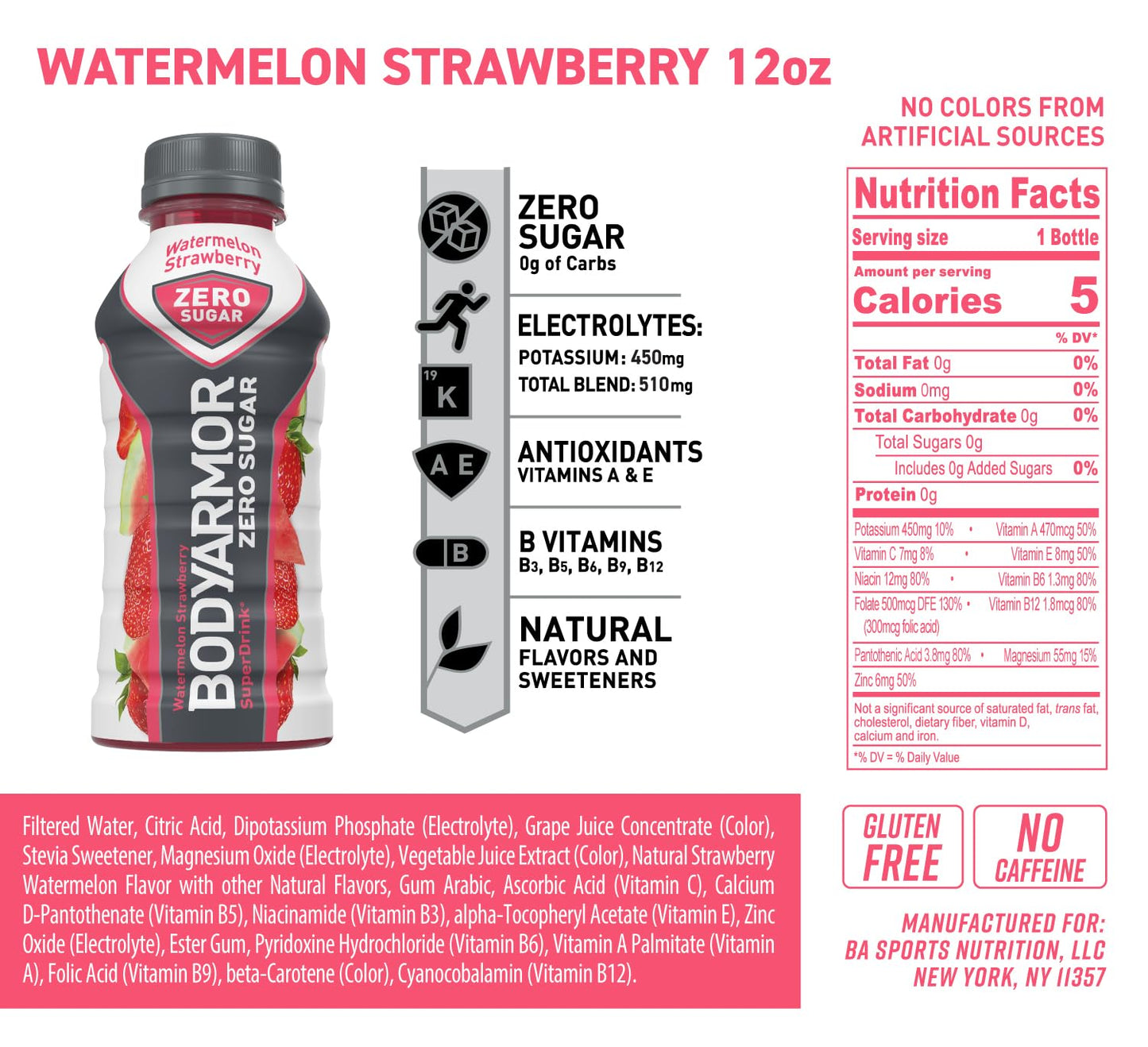 Zero Sugar Watermelon Strawberry Sports Drink - Low-Calorie Hydration with Natural Flavors and Electrolytes - 12 fl oz (Pack of 8)
