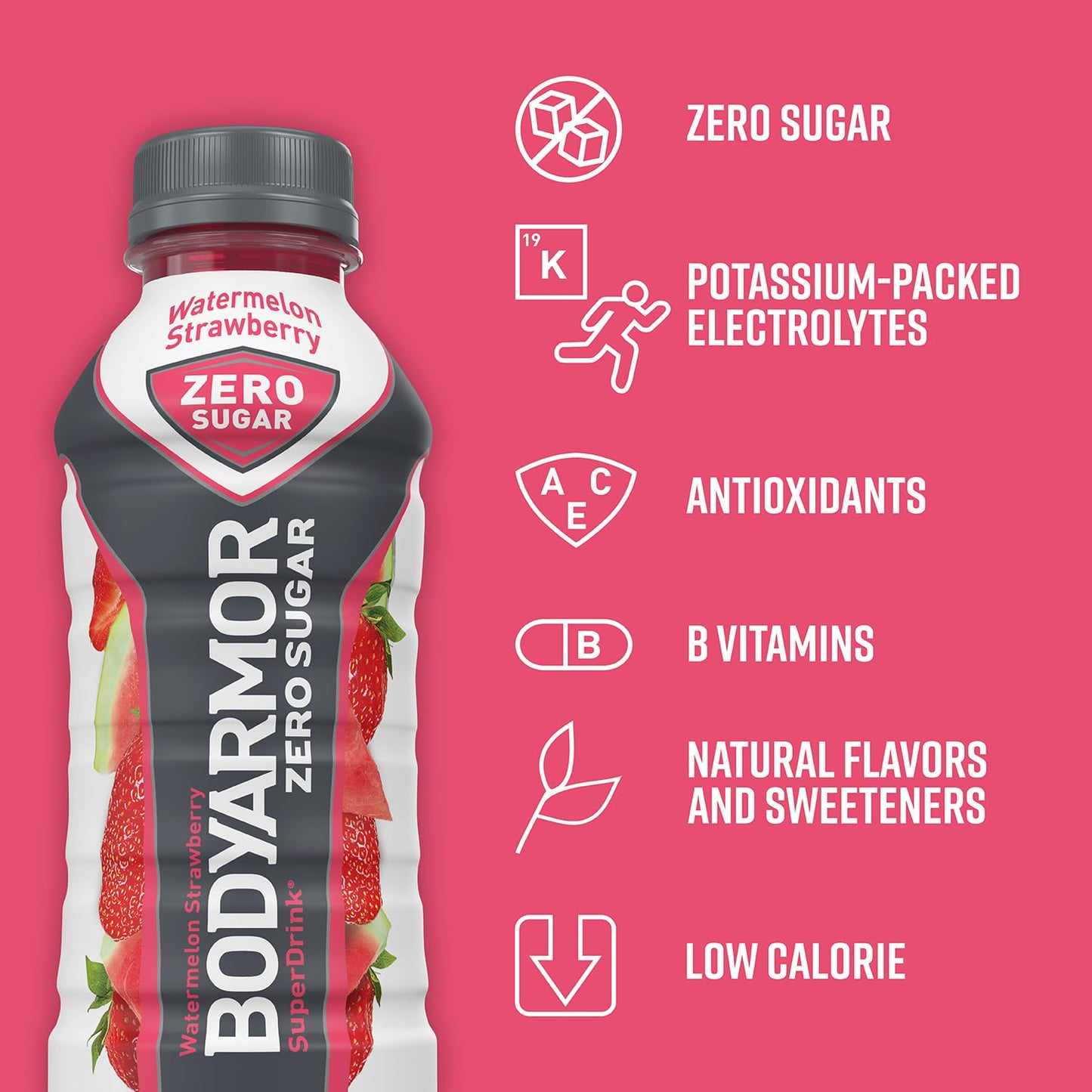 Zero Sugar Watermelon Strawberry Sports Drink - Low-Calorie Hydration with Natural Flavors and Electrolytes - 12 fl oz (Pack of 8)