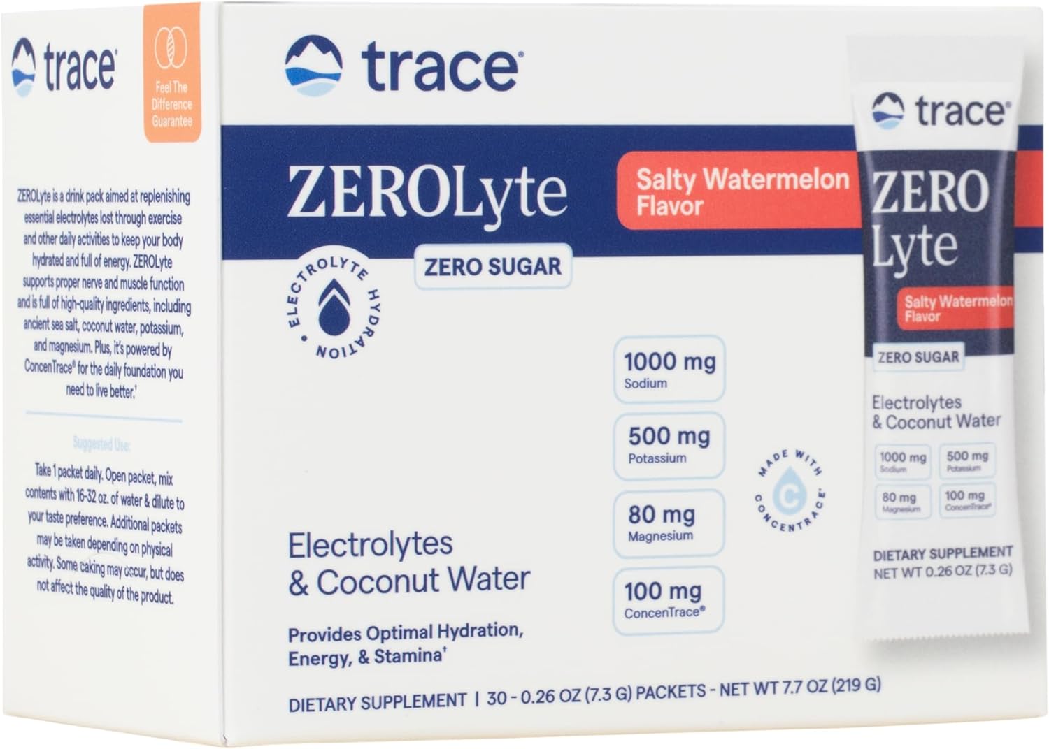 ZeroLyte Salty Watermelon Drink Powder - Electrolyte Replenishment for Energy & Hydration - Supports Nerve & Muscle Function - 30 Packets