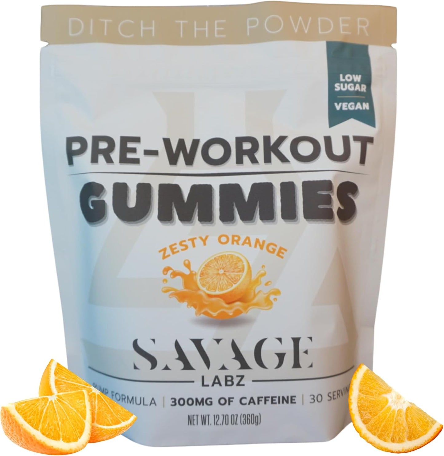 Zesty Orange Pre-Workout Gummies for Men and Women - 120 Gummies, 75-300mg Caffeine, Low Sugar, Vegan Energy Boost
