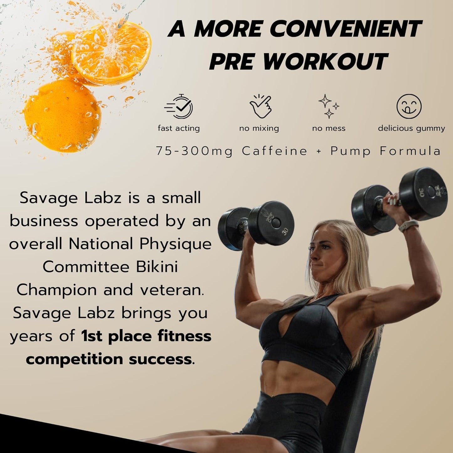 Zesty Orange Pre-Workout Gummies for Men and Women - 120 Gummies, 75-300mg Caffeine, Low Sugar, Vegan Energy Boost