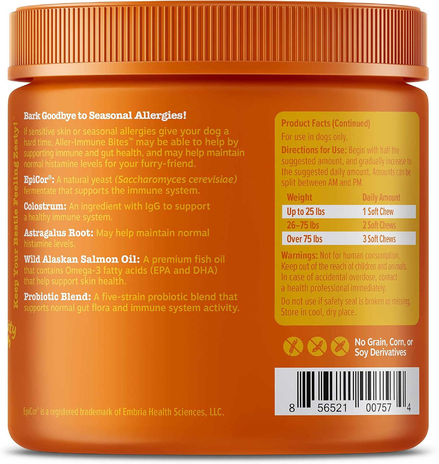 Zesty Paws Allergy Immune Supplement for Dogs with Omega 3 Salmon Oil, EpiCor, Probiotics - 90 Count, 4 Pack