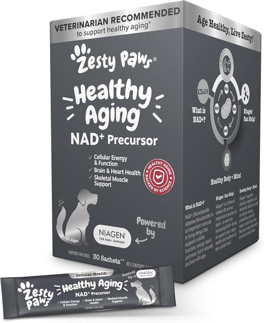 Zesty Paws Niagen Supplement for Dogs - NAD+ Precursor for Healthy Aging & Muscle Recovery - Supports Brain, Heart, & Energy - 30 Sachets