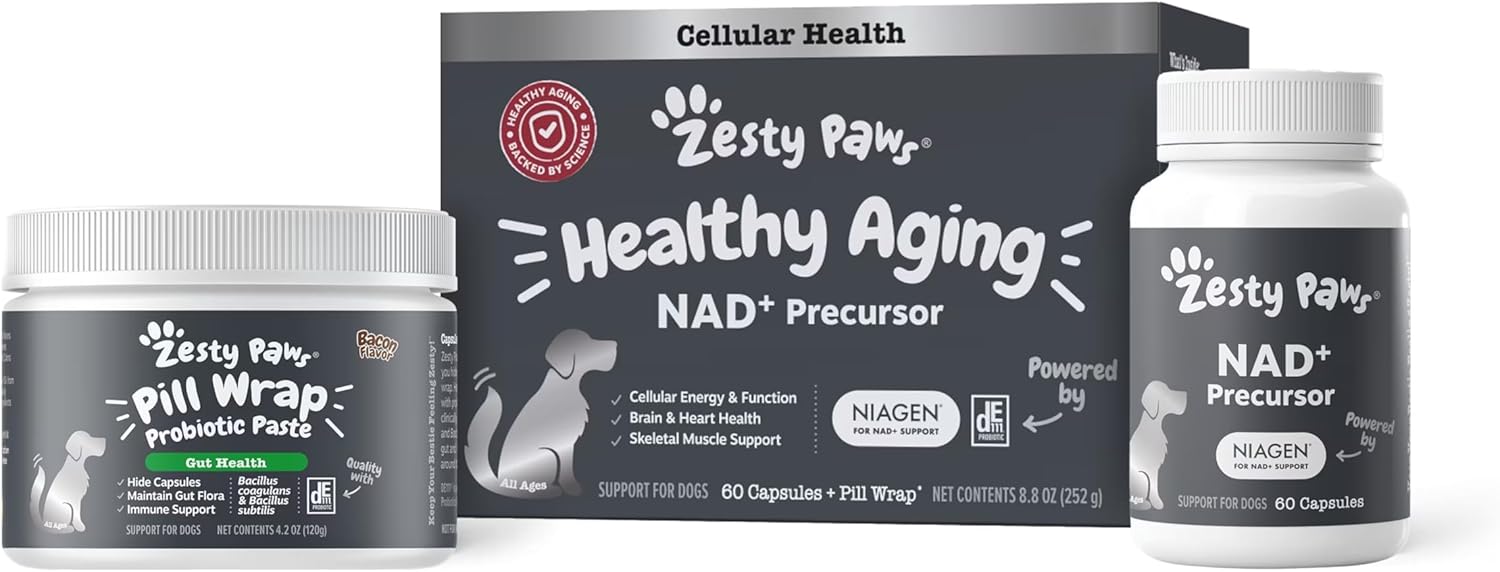 Zesty Paws Niagen Supplement for Dogs - Supports Healthy Aging, Muscle Recovery, Energy, and Cellular Health - 60 Capsules
