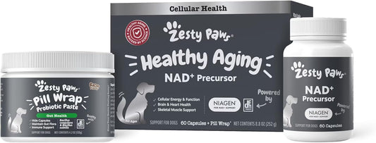 Zesty Paws Niagen Supplement for Dogs - Supports Healthy Aging, Muscle Recovery, Energy, and Cellular Health - 60 Capsules