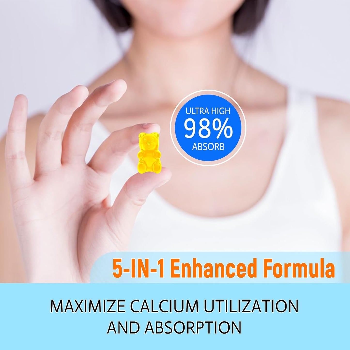 Zetelixia Sugar-Free Calcium Magnesium Zinc Gummies for Adults & Kids - 1000mg Citrate Supplement with Vitamin D3 & K2 - Bone & Muscle Health - 60 Count