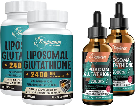 Zeylamum Liposomal Glutathione Bundle - 2400 MG Capsules & 2000 MG Liquid - Antioxidant, Energy Boost, Immune Support, Anti-Aging Formula