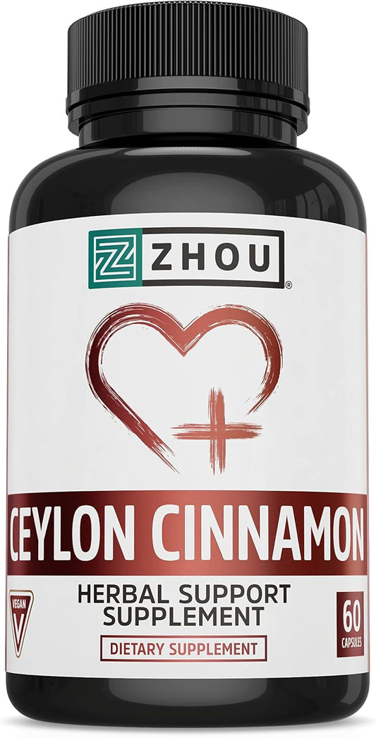 Zhou Ceylon Cinnamon Capsules - Promotes Heart Health & Joint Mobility - Authentic Sri Lankan Cinnamon Supplement - 30 Servings, 60 Capsules