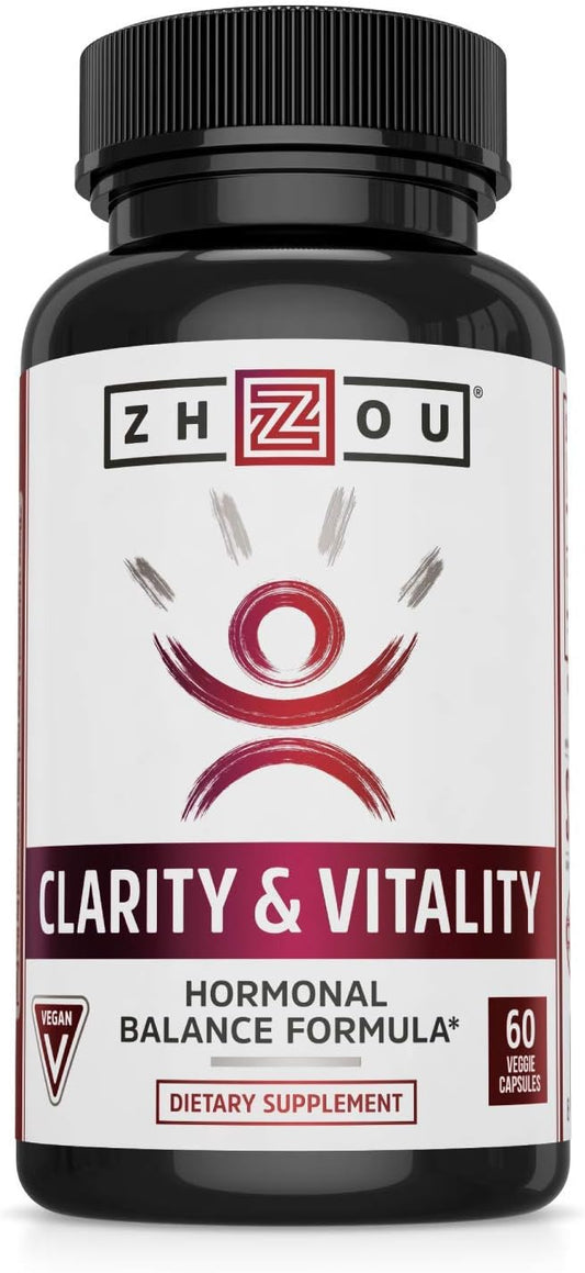 Zhou Clarity and Vitality Hormonal Balance Formula 50mg Capsules - Non-GMO, Vegan, Gluten Free - Healthy Aging Supplement for Women & Men