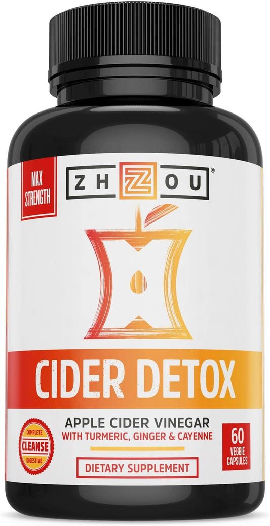 Zhou Nutrition Cider Detox Capsules - Apple Cider Vinegar with Ginger, Turmeric & Cayenne - Max Strength Thermogenic Formula for Digestion, Detox & Heart Health