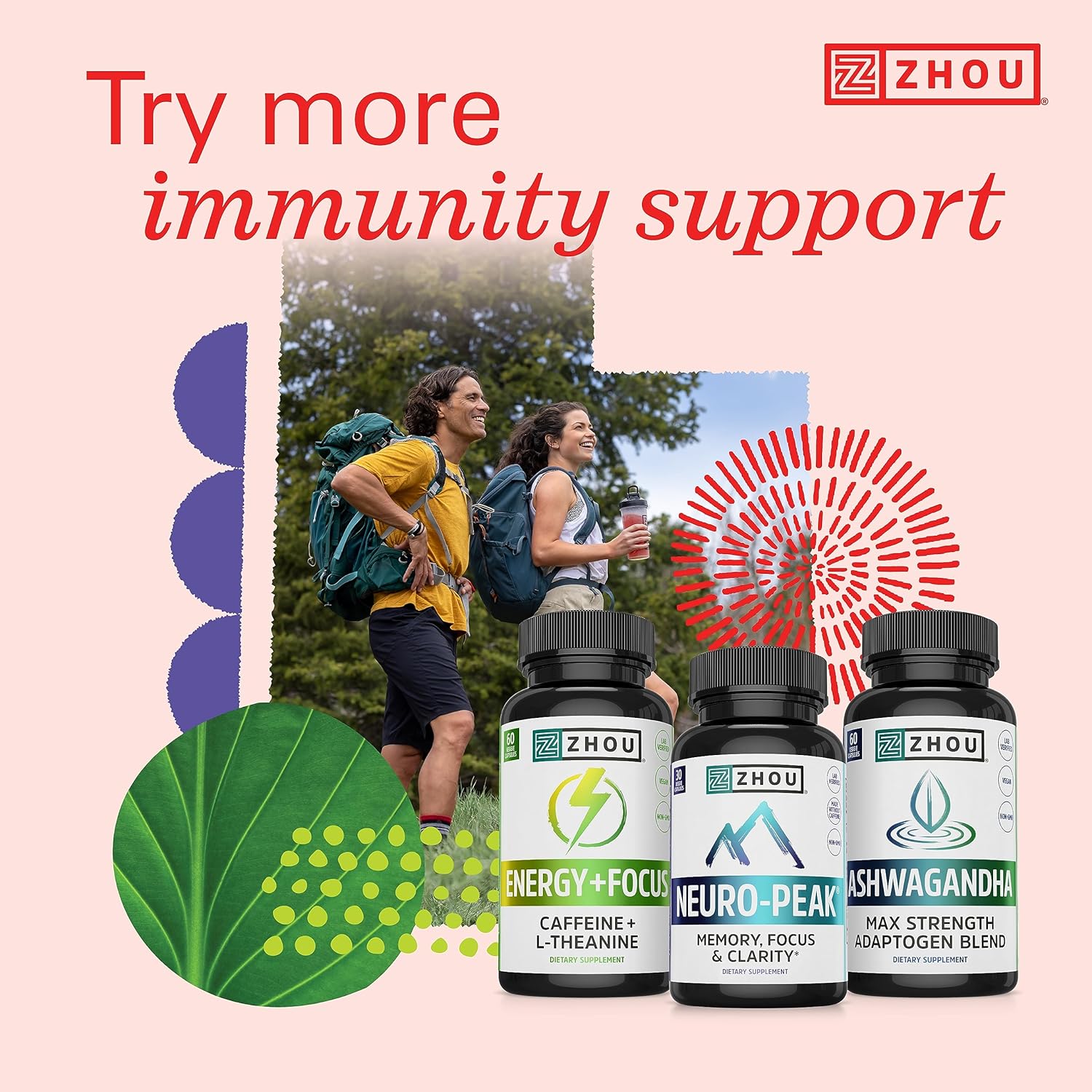 Zhou Thyroid Support Complex: Boost Energy, Combat Brain Fog with B12, Iodine, Magnesium, Zinc, Selenium - 60 Capsules