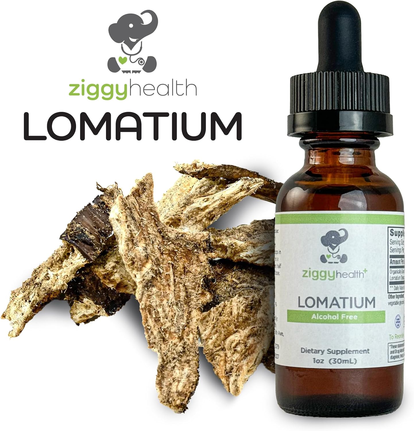 Ziggy Health Organic Lomatium Root Extract Drops - Alcohol-Free Liquid Tincture for Immune & Lung Support - Gluten-Free Herbal Supplement - 1oz