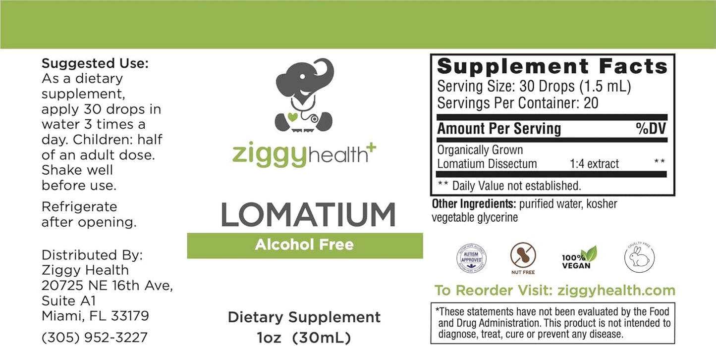 Ziggy Health Organic Lomatium Root Extract Drops - Alcohol-Free Liquid Tincture for Immune & Lung Support - Gluten-Free Herbal Supplement - 1oz