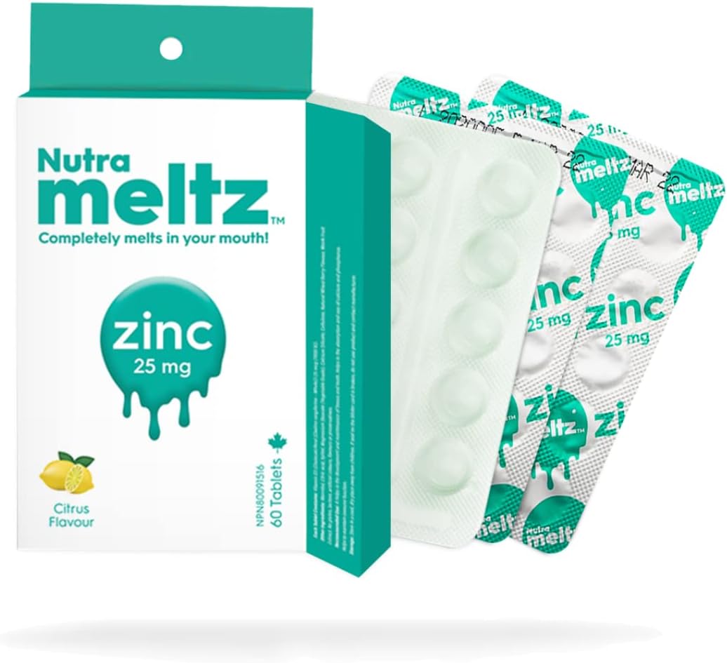 Zinc 25mg Dietary Supplement for Immune Support, Hair, Nails, Metabolism - Lemon Flavor, 60 Quick Dissolving Tablets