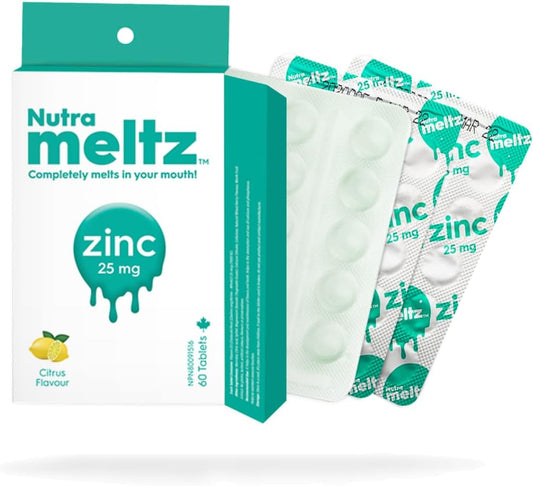 Zinc 25mg Dietary Supplement for Immune Support, Hair, Nails, Metabolism - Lemon Flavor, 60 Quick Dissolving Tablets