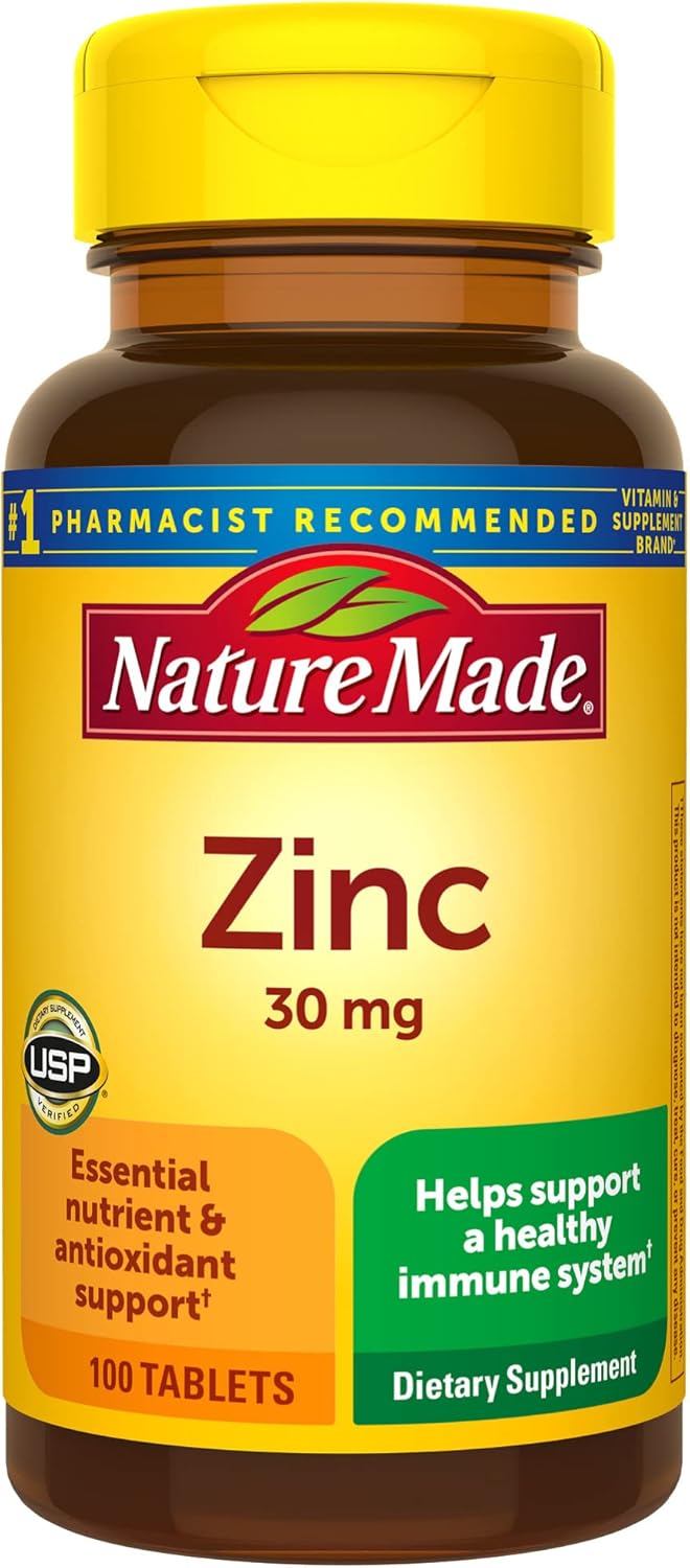 Zinc 30mg Supplement for Immune Health and Antioxidant Support - 100 Tablets