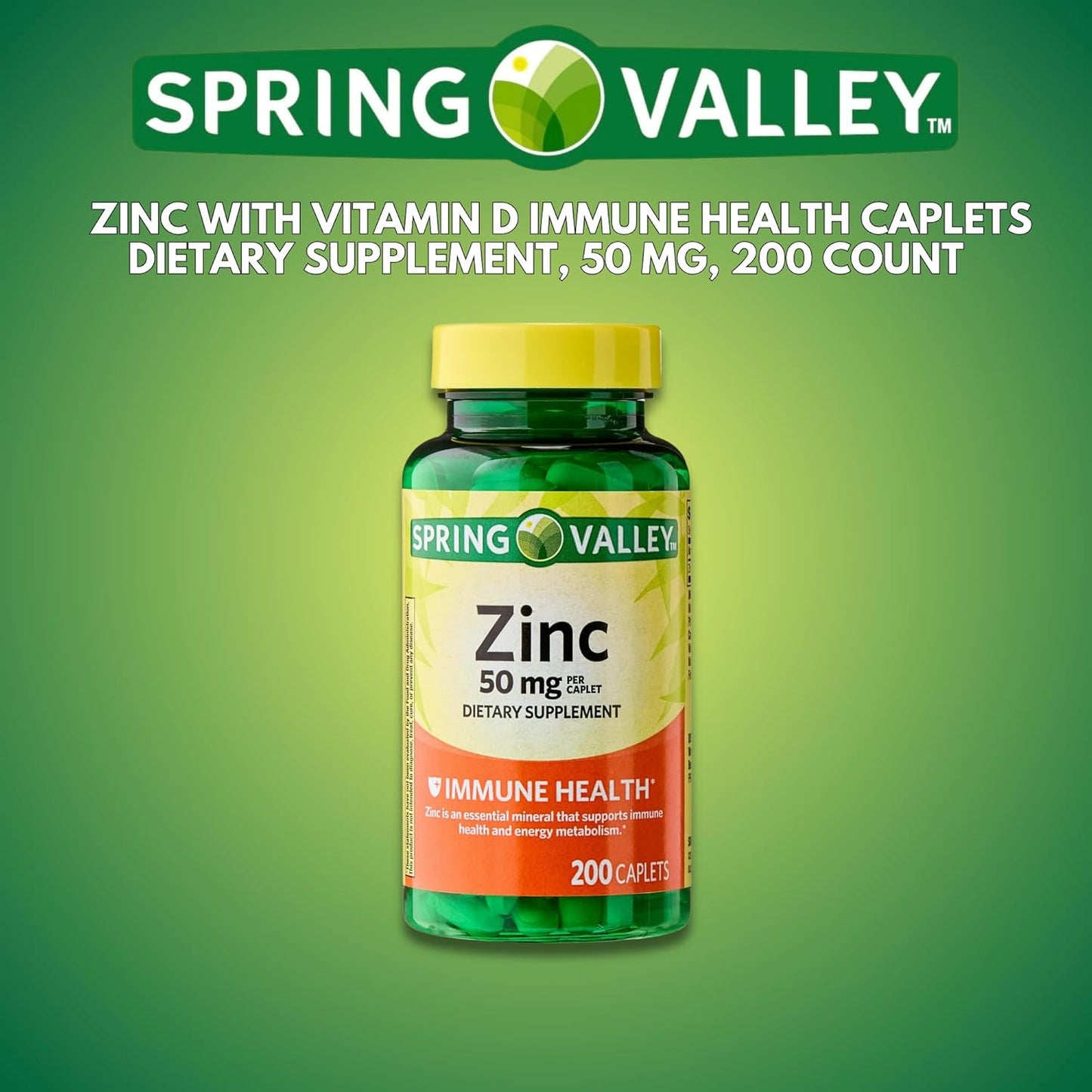 Zinc 50mg Dietary Supplement for Immune Health, 200 Caplets + KP+ Sticker
