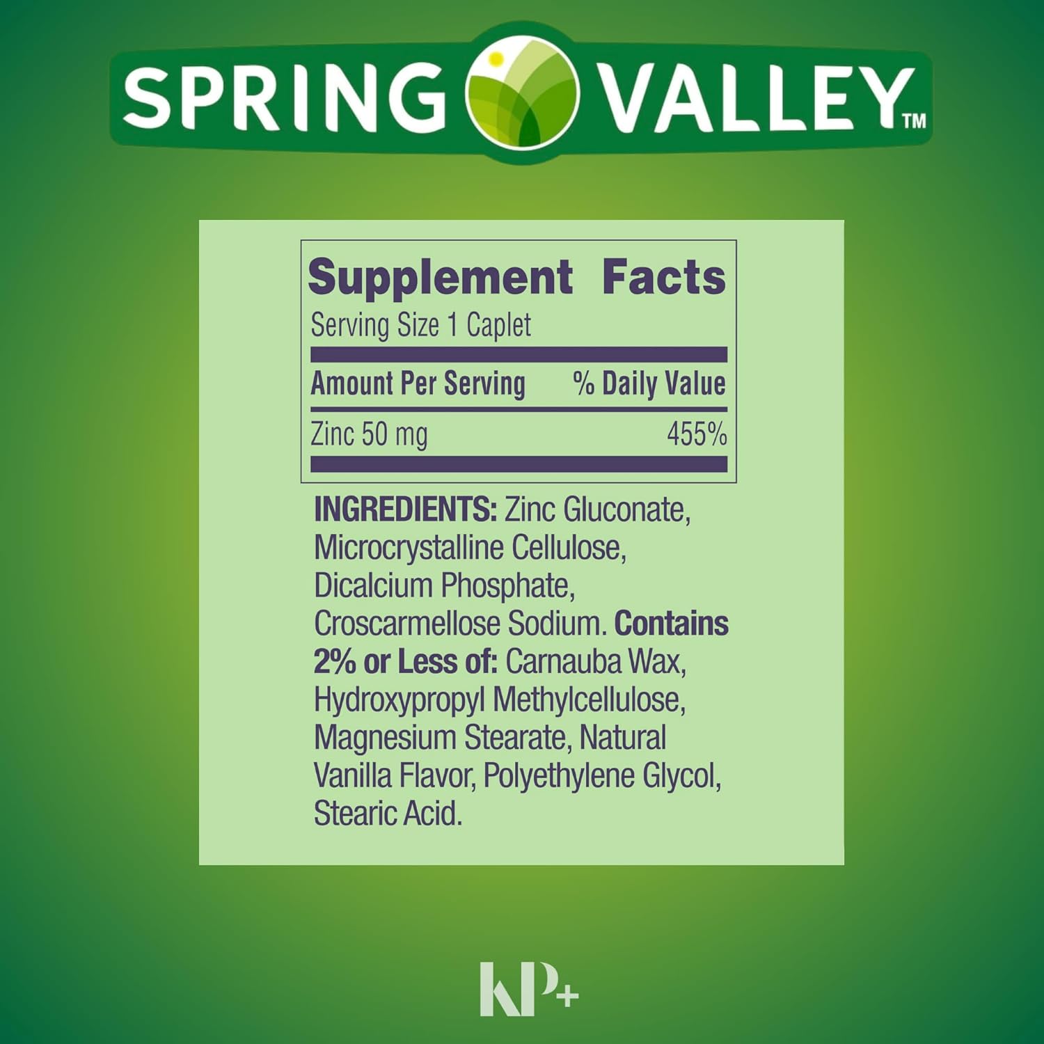 Zinc 50mg Dietary Supplement for Immune Health, 200 Caplets + KP+ Sticker