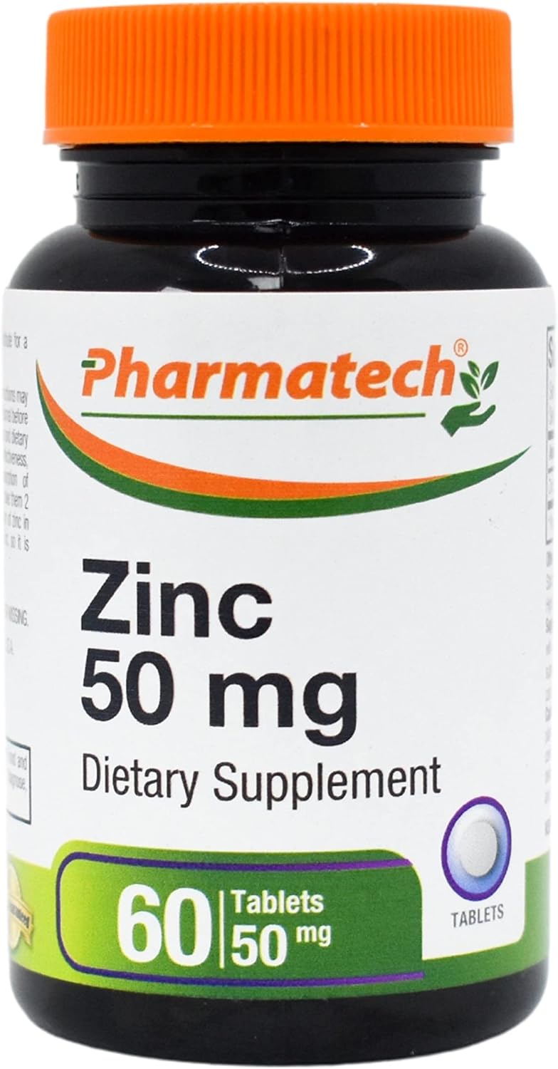 Zinc 50mg Immune Support Supplement, Chelated Gluconate Mineral Antioxidant for Men and Women, Acne Treatment, 60 Tablets, Easy to Swallow