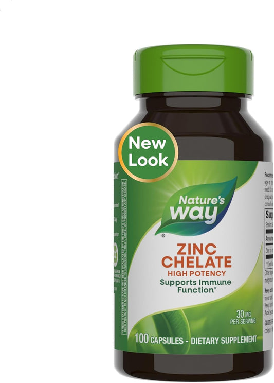 Zinc Chelate by Nature's Way - 30mg Immune Support Capsules, 100 Count