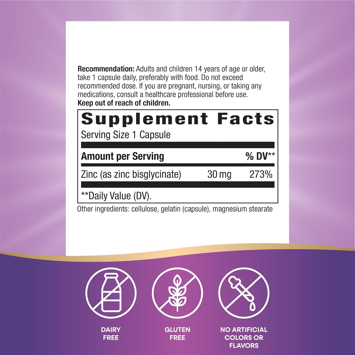 Zinc Chelate by Nature's Way - 30mg Immune Support Capsules, 100 Count