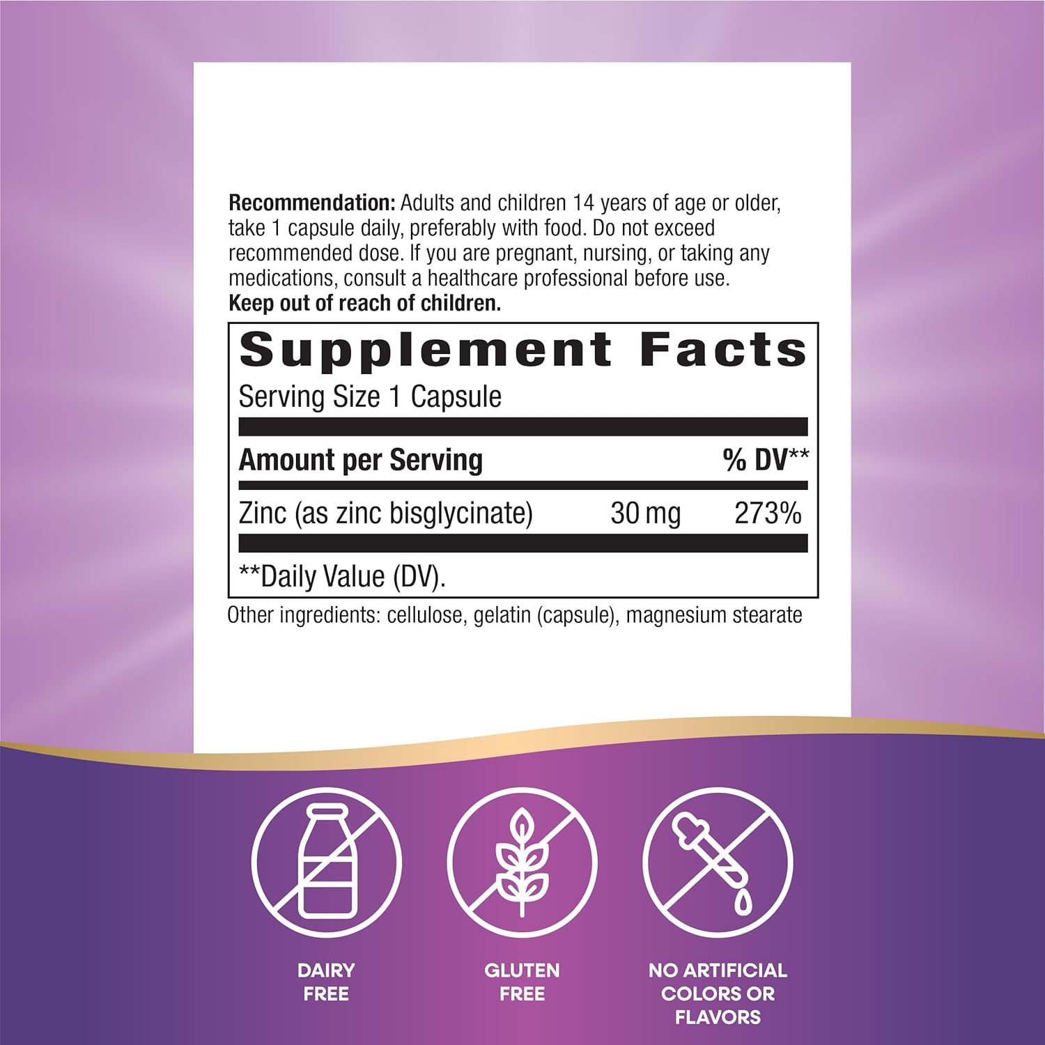 Zinc Chelate by Nature's Way - 30mg Immune Support Capsules, 100 Count