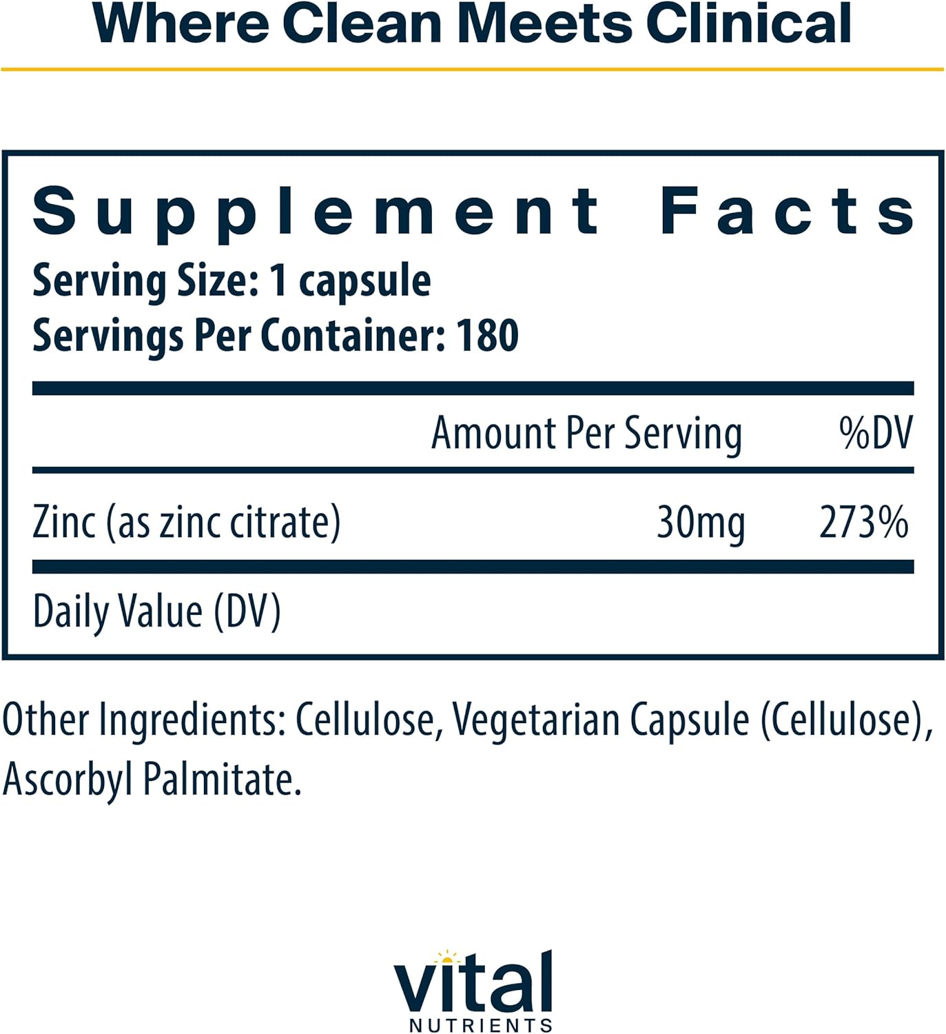 Zinc Citrate 30mg Capsules for Immune Support | Vegan, Non-GMO Zinc Supplement | Easy Absorption Formula | 180 Count