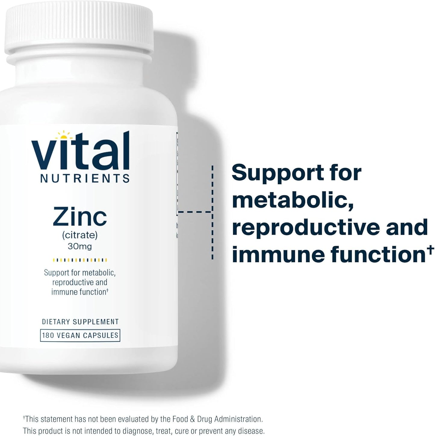 Zinc Citrate 30mg Capsules for Immune Support | Vegan, Non-GMO Zinc Supplement | Easy Absorption Formula | 180 Count
