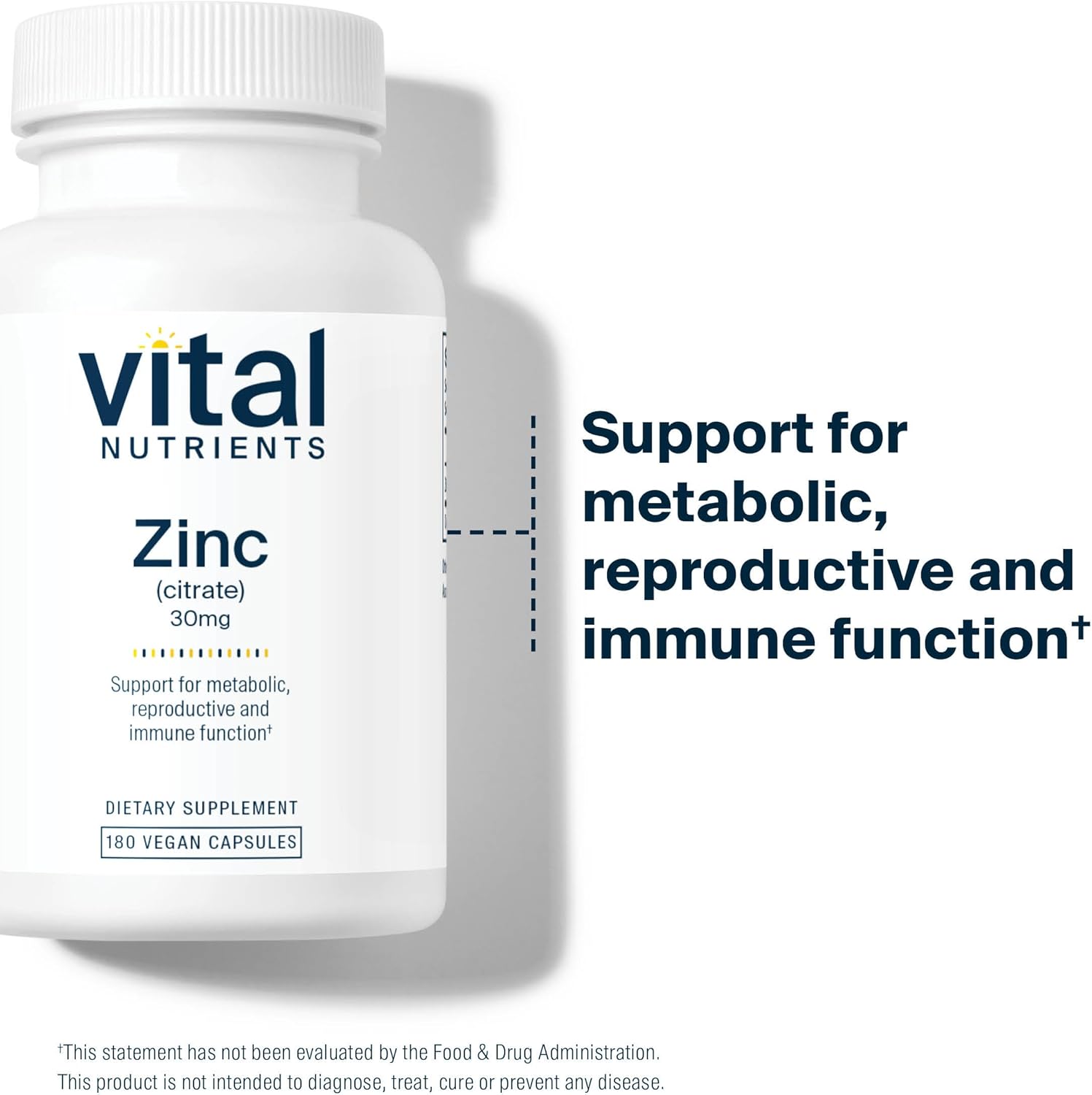 Zinc Citrate 30mg Capsules for Immune Support | Vegan, Non-GMO Zinc Supplement | Easy Absorption Formula | 180 Count