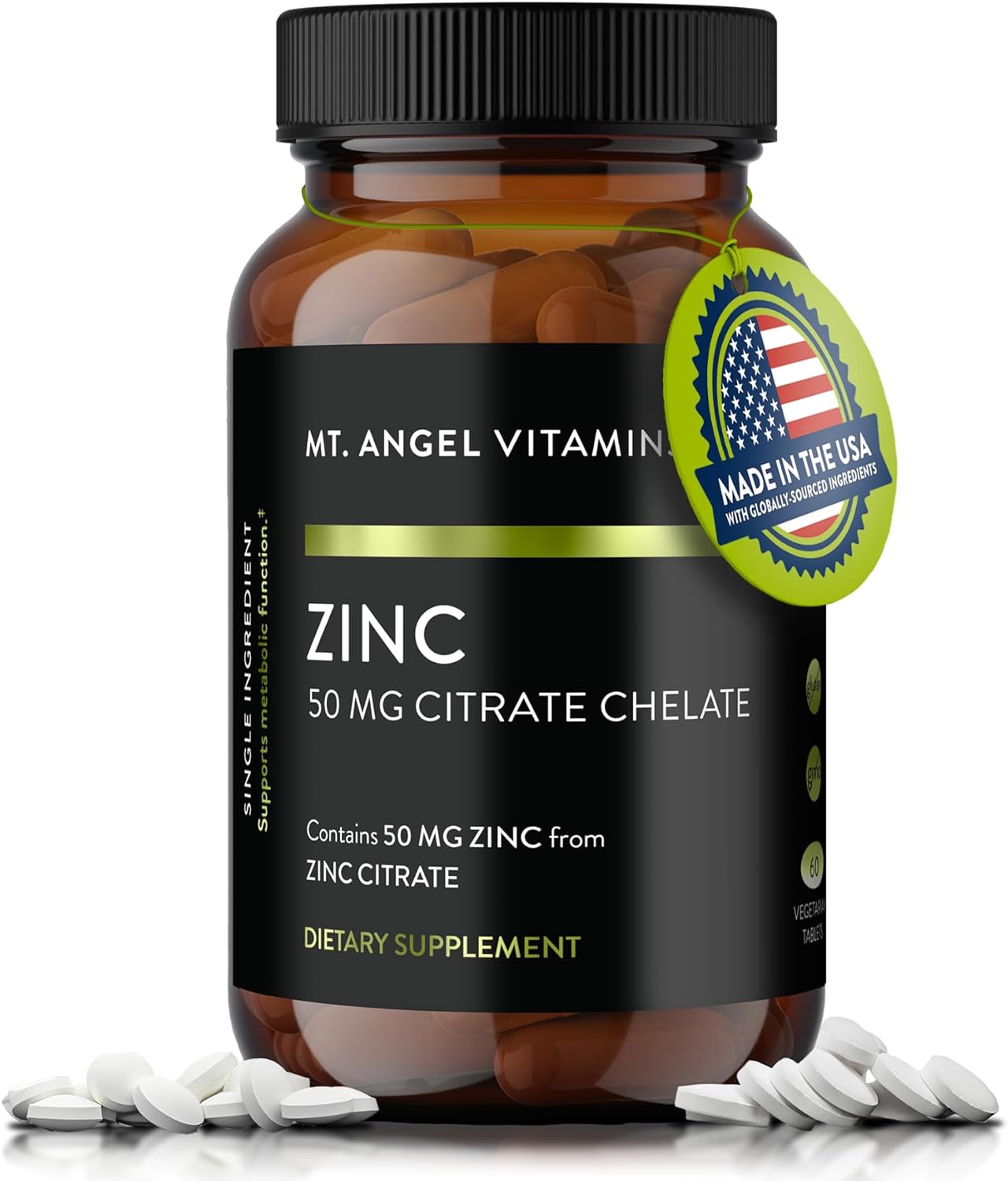 Zinc Citrate 50mg Vegetarian Tablets - USA Made Natural Zinc Supplements - 60 Count