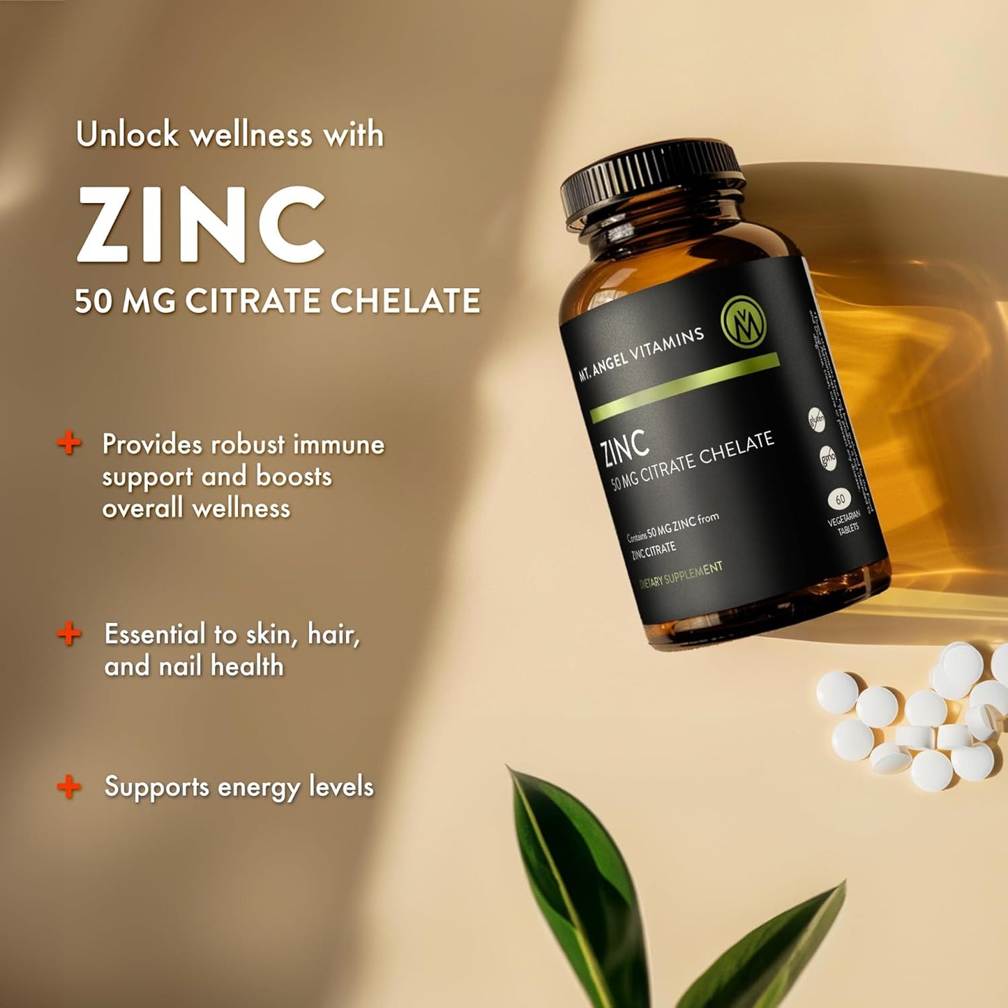 Zinc Citrate 50mg Vegetarian Tablets - USA Made Natural Zinc Supplements - 60 Count
