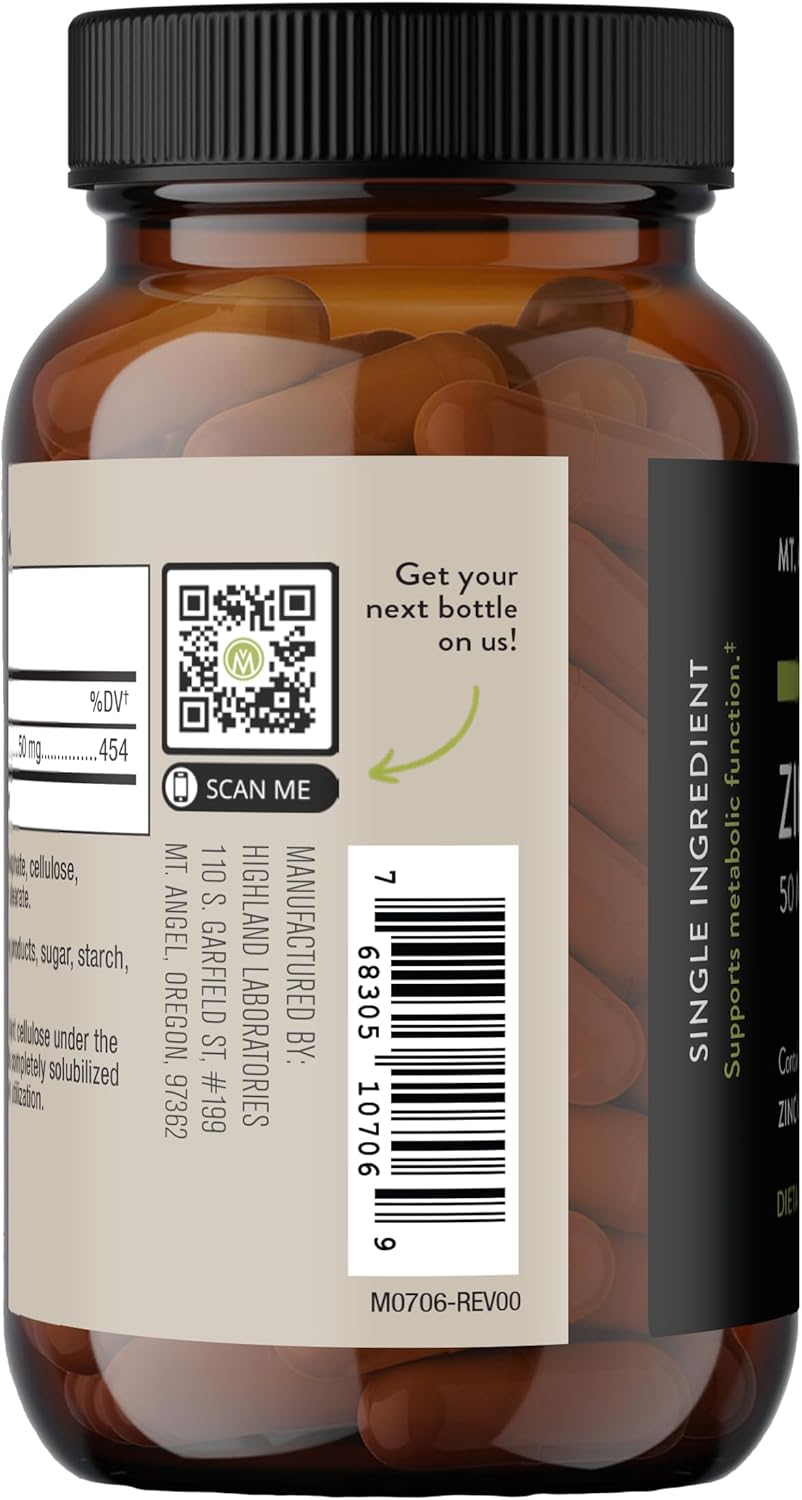 Zinc Citrate 50mg Vegetarian Tablets - USA Made Natural Zinc Supplements - 60 Count