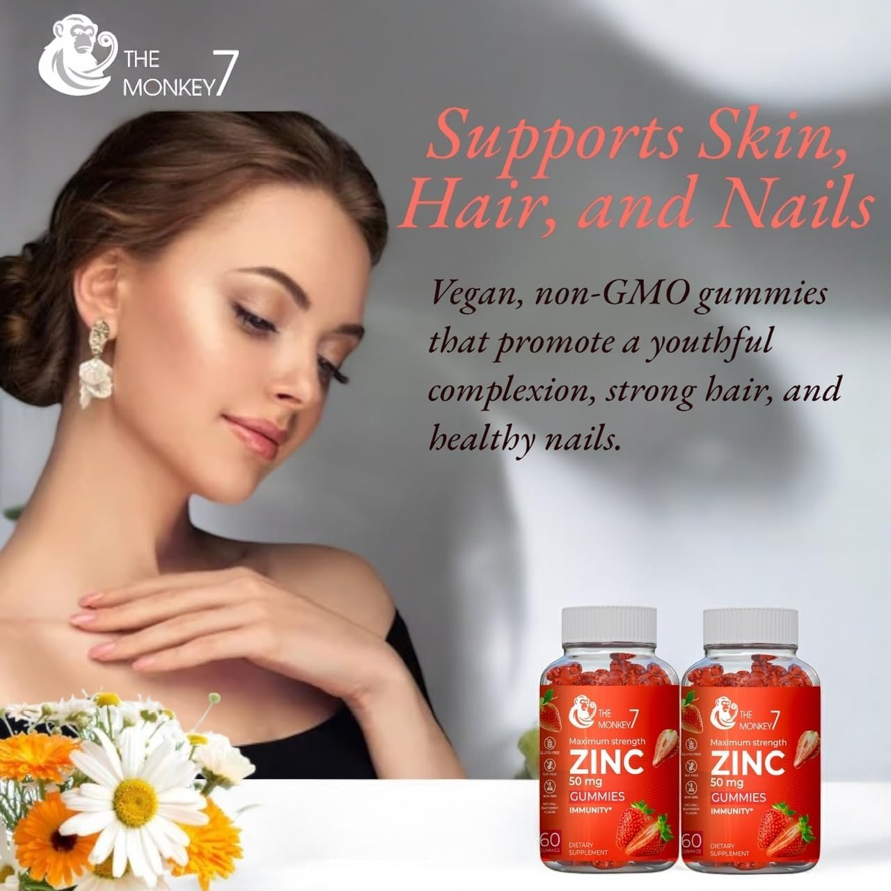 Zinc Citrate Gummies 50mg - Maximum Strength Immune Support for Women - Gluten Free Vegan Zinc Gummy Bears - 2 Pack