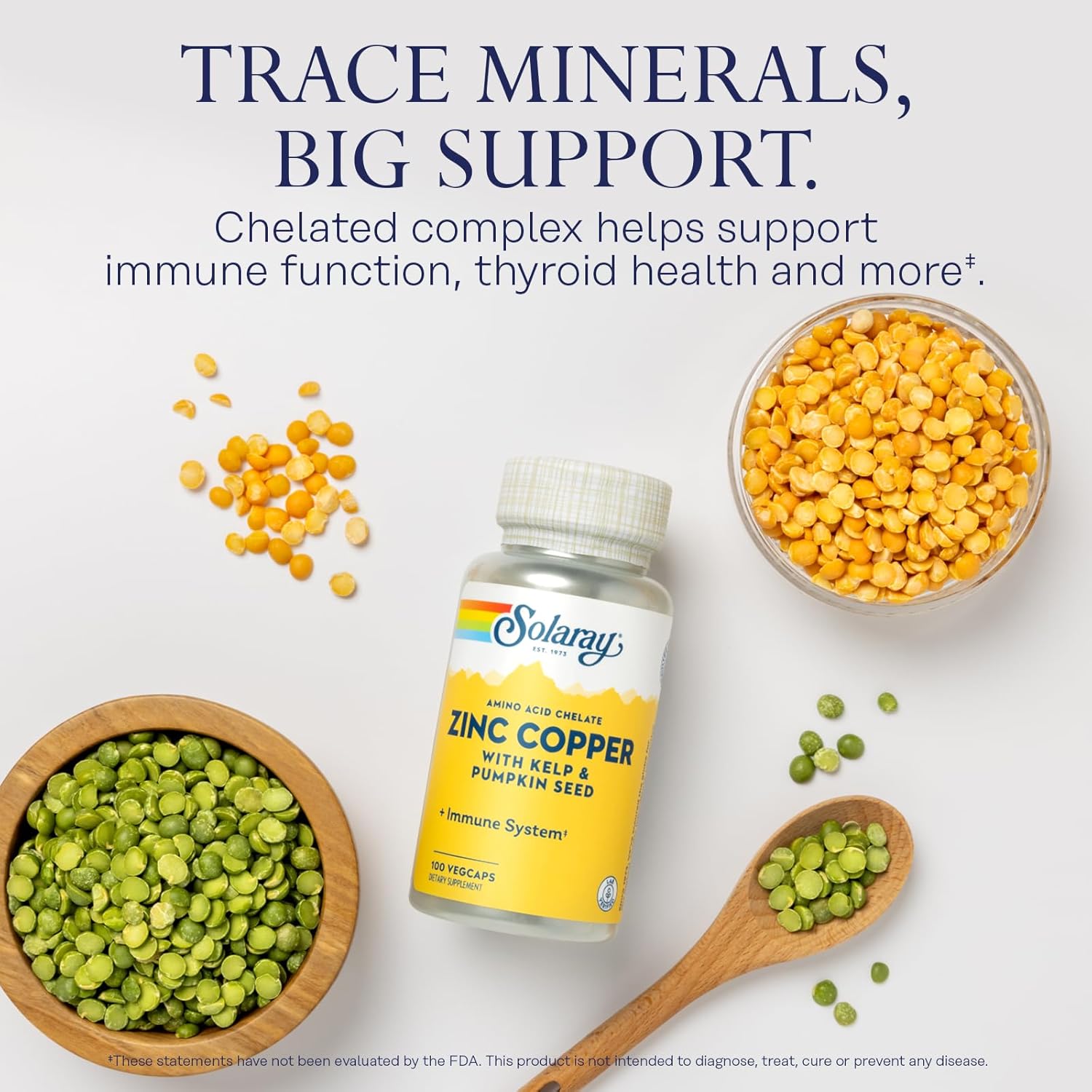 Zinc Copper Amino Acid Chelate Supplement - Immune Support with Chelated Zinc 50mg - Bone, Skin, Heart, and Thyroid Health - Iodine from Kelp, 60-Day Guarantee - 100 Servings, 100 VegCaps