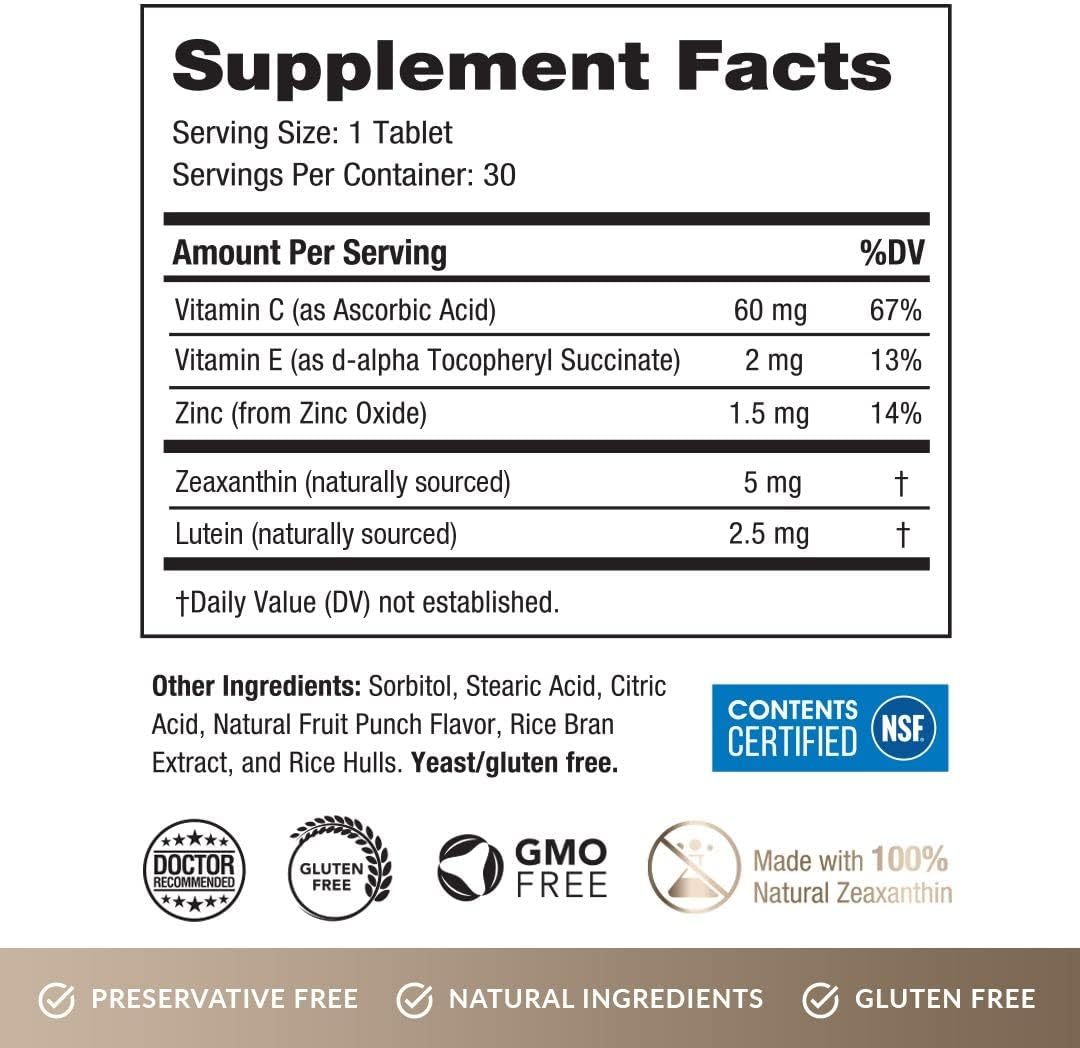 Zinc-Free EyePromise Macular Health Teen Chewable Vitamins with Screen Shield Formula