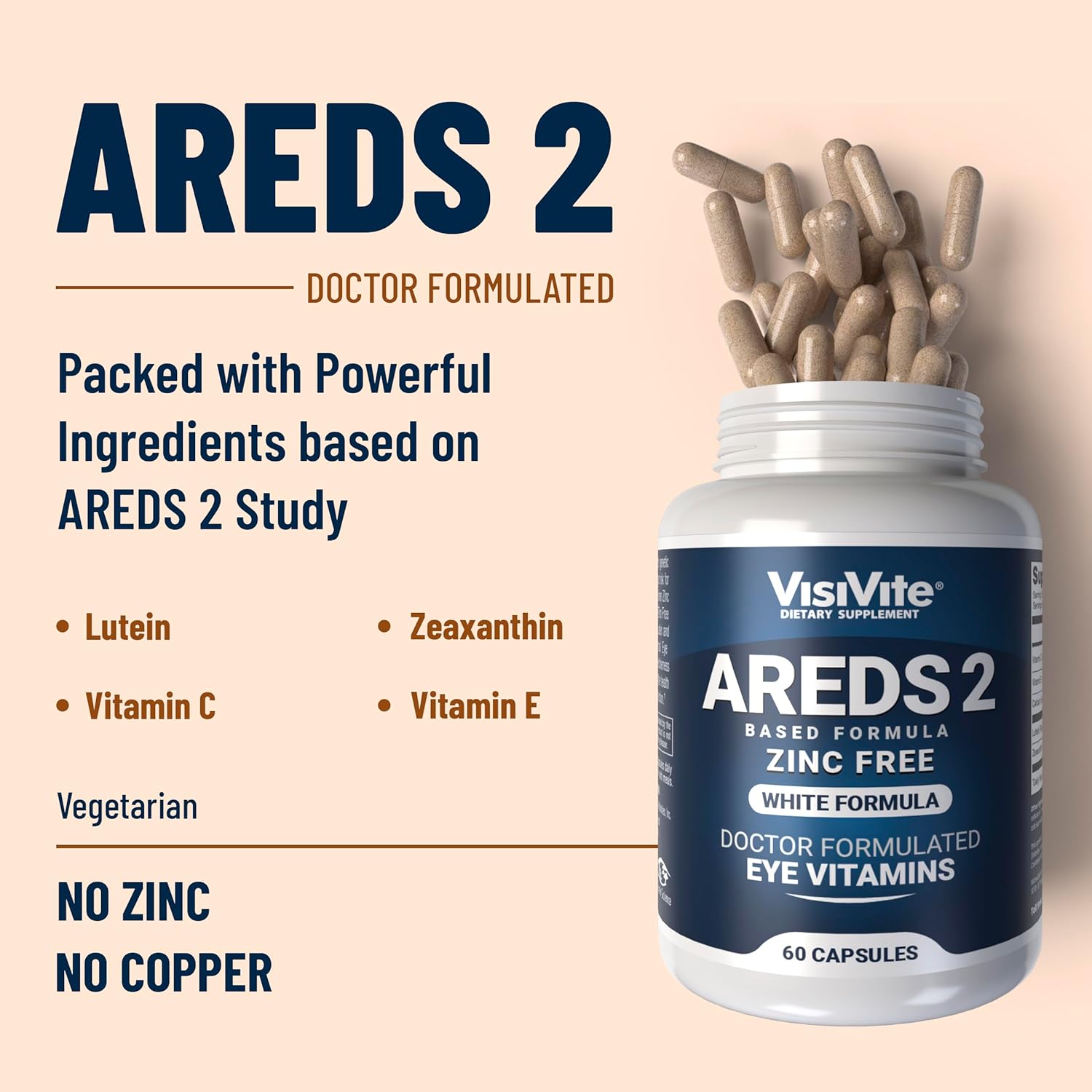 Zinc-Free VisiVite AREDS 2 Eye Vitamins with Zeaxanthin and Lutein - Soy-Free VCaps - No Zinc or Copper