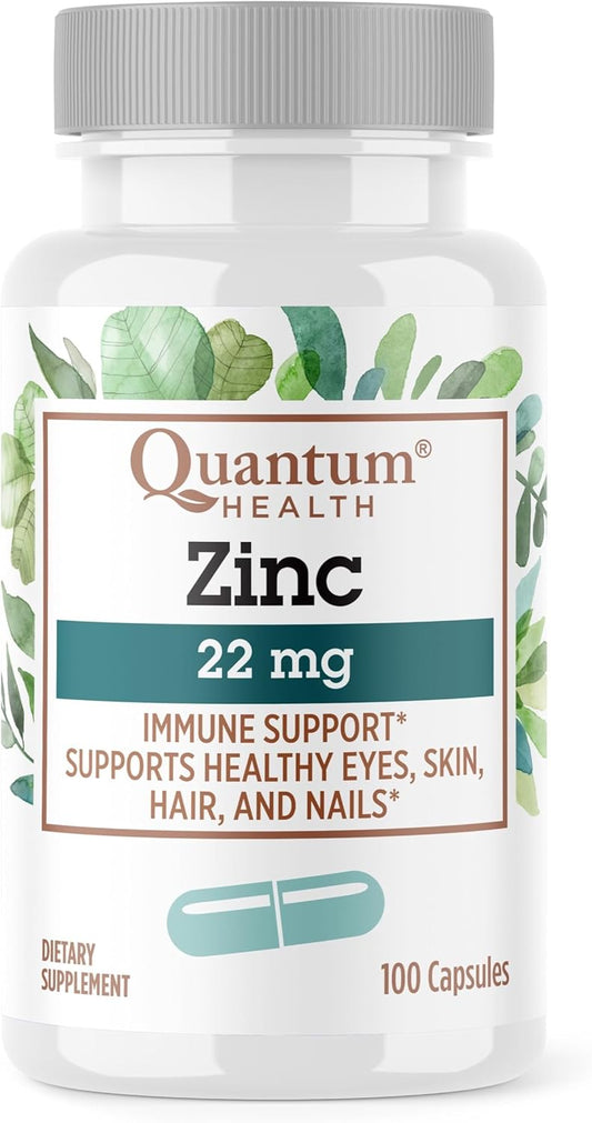 Zinc Gluconate 22mg Daily Immunity Support Supplement for Women & Men - Energy Boost, Healthy Eyes, Hair, Skin & Nails - 100 Capsules