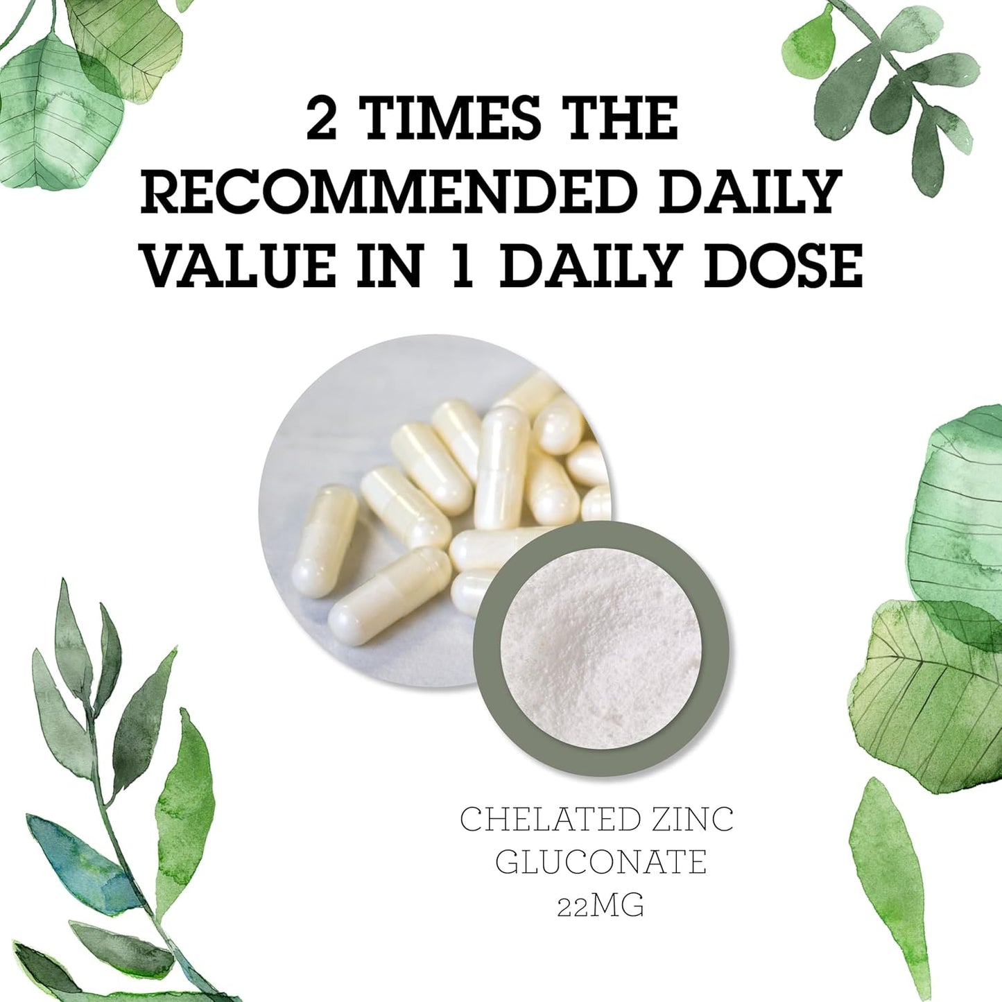 Zinc Gluconate 22mg Daily Immunity Support Supplement for Women & Men - Energy Boost, Healthy Eyes, Hair, Skin & Nails - 100 Capsules