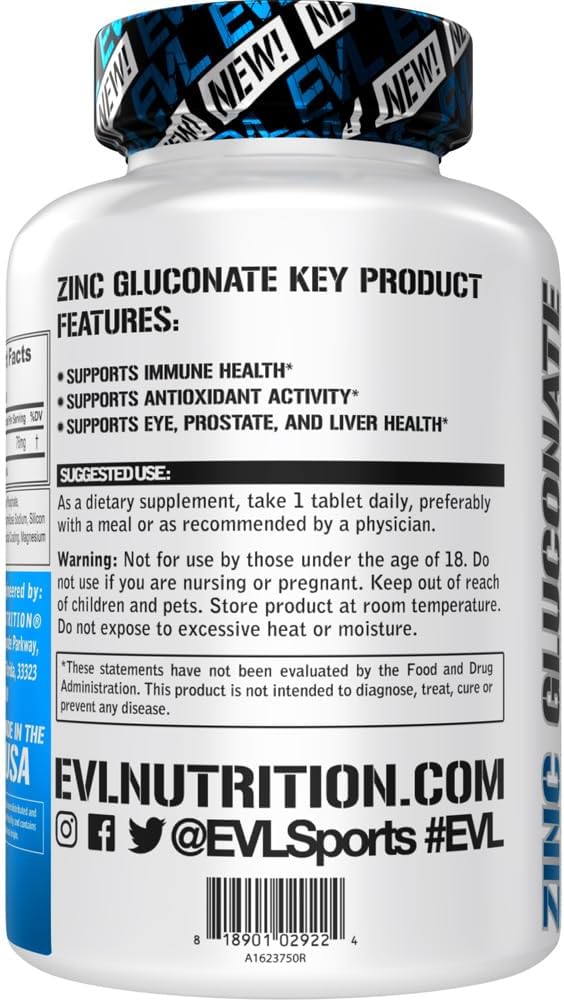 Zinc Gluconate Immune Health Supplement - Eye, Prostate, Liver Support - Antioxidant Boost - 60 Servings