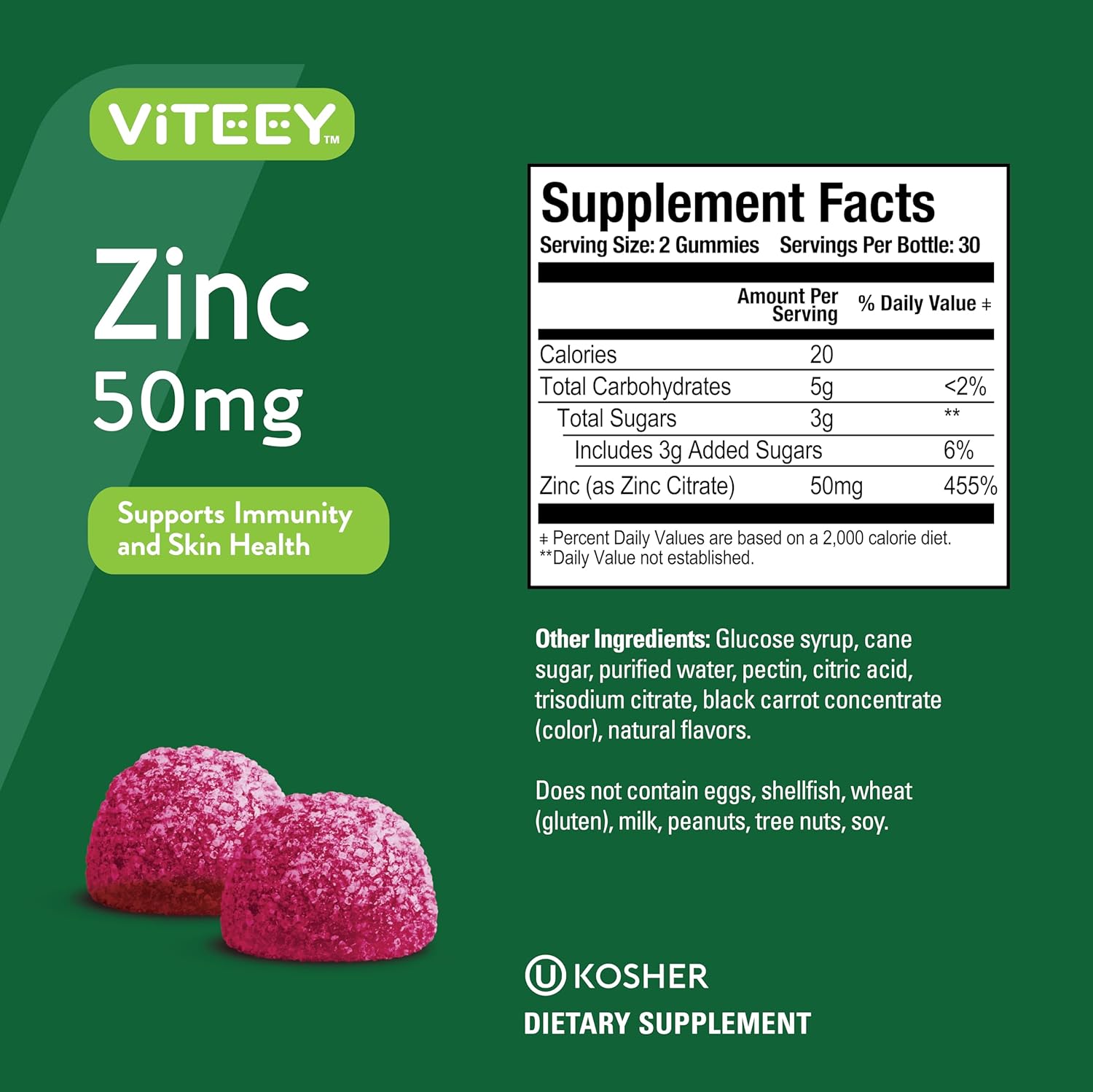 Zinc Gummies for Adults and Teens - 50mg - Immune & Antioxidant Support - Vegan Berry Flavored Supplement