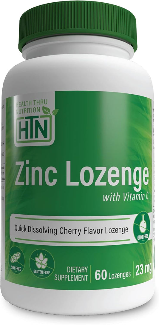 Zinc Lozenges with Vitamin C for Immune Support - 23mg Zinc, 30mg Vitamin C - Natural Cherry Flavor - 60 Count - Non-GMO, Gluten & Soy Free