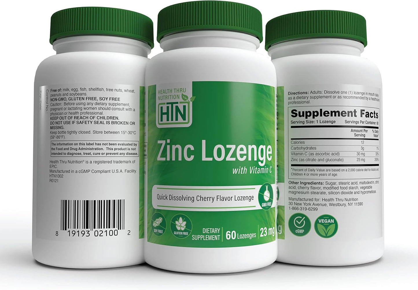 Zinc Lozenges with Vitamin C for Immune Support - 23mg Zinc, 30mg Vitamin C - Natural Cherry Flavor - 60 Count - Non-GMO, Gluten & Soy Free